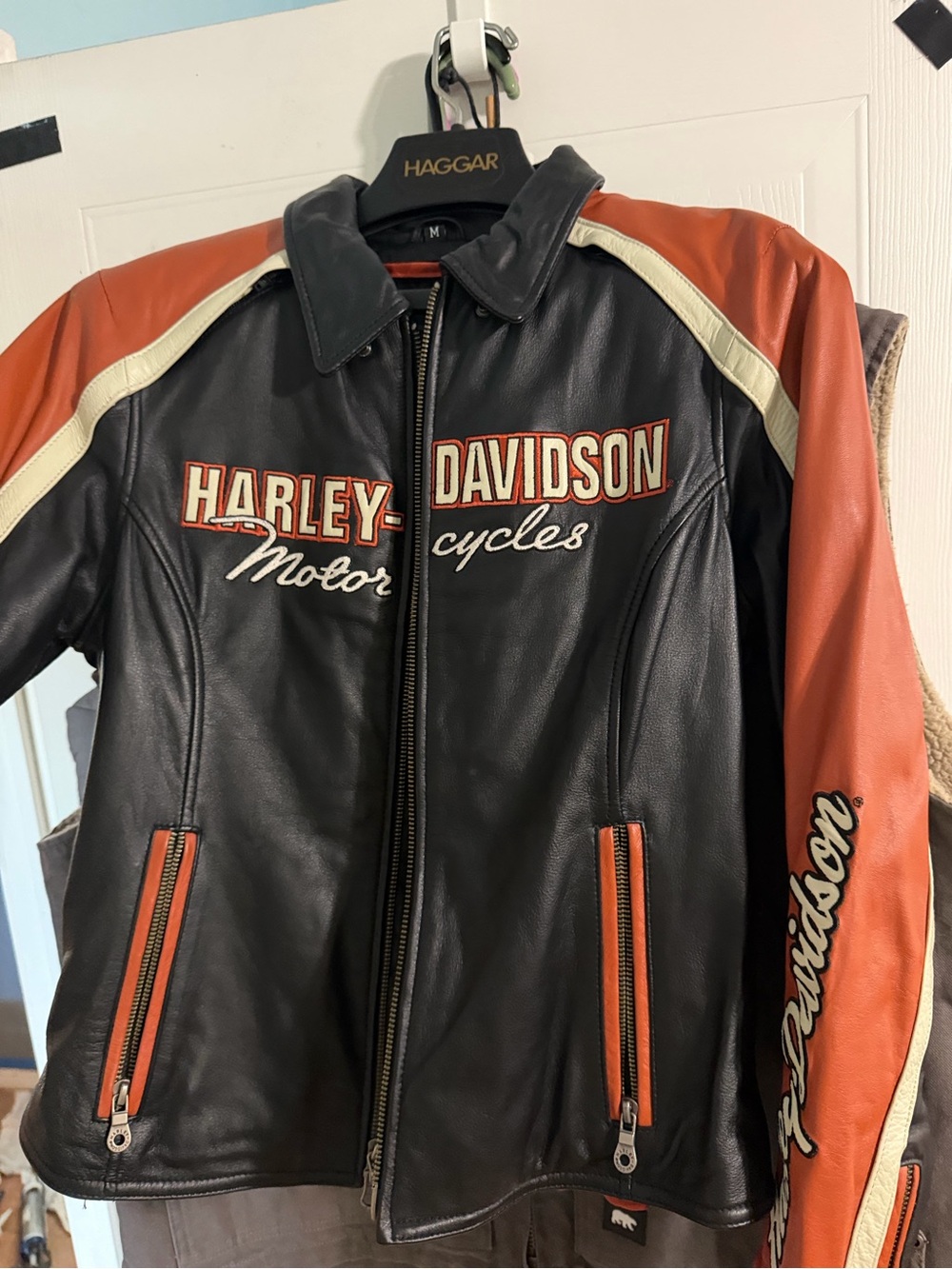 Women’s Harley-Davidson Black, Orange & Cream Leather Jacket